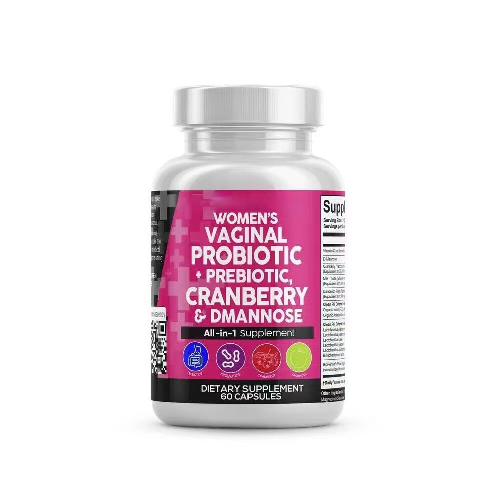 (1PC) Womenâs Vaginal Probiotic + Prebiotic with Cranberry & D-Mannose, All-in-One Feminine Health Supplement Capsules