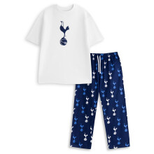 (Large) Tottenham Hotspur Short Sleeve Long Leg Pyjama Set (Mens White)