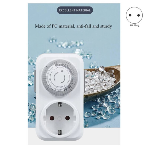 2X Timing Socket 24-Hours Cycle  Mechanical Timer Automatic Shutdown with Overload Protection 16A EU Plug 2