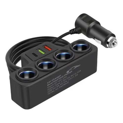 2X 4-Socket Car Cigarette Lighter Splitter 12V-24V Phone Power Adapter 120W QC3.0+PD3.1A Cigarette Lighter Socket Plug 1
