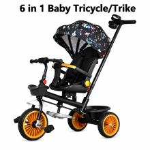 Kids Tricycle Pushchair with Canopy Black Gold UK
