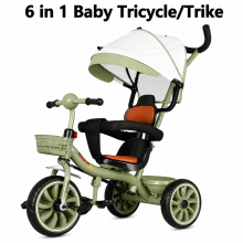 Toddler Trike Pushchair with Sun Canopy Army Green