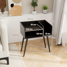 Mesita de noche, mesa auxiliar con compartimento abierto, mesa para sofá con patas de soporte de metal, 50 x 32 x 58 cm, negro, 1 pieza
