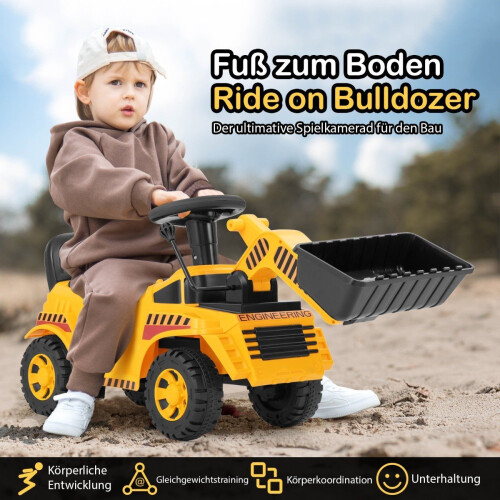 Zitgraafmachine met verstelbare schep en opbergruimte onder de stoel, zitgraafmachine, kindergraafmachine 2