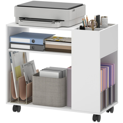 Printer Stand with Storage Shelves, Office Desk Organizer, White 1
