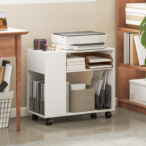 Printer Stand with Storage Shelves, Office Desk Organizer, White 2