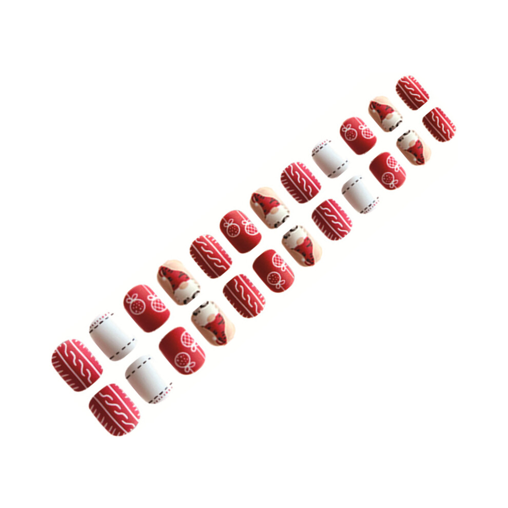 Dachuang Beauty Festive Red/White Resin Fake Nails - Chip Proof
