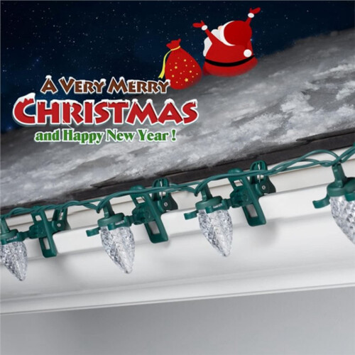 Outdoor Christmas Light Clips, 50 Pack Adjustable Quick Mount for E12,E17 Lights,Shingle and Gutter Installation 2