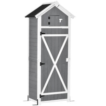 Wooden Garden Storage Shed with Door and Hooks, Outdoor Tool Cabinet