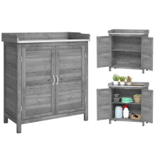 Wooden Garden Cabinet with Potting Bench, Outdoor Tool Storage Shed