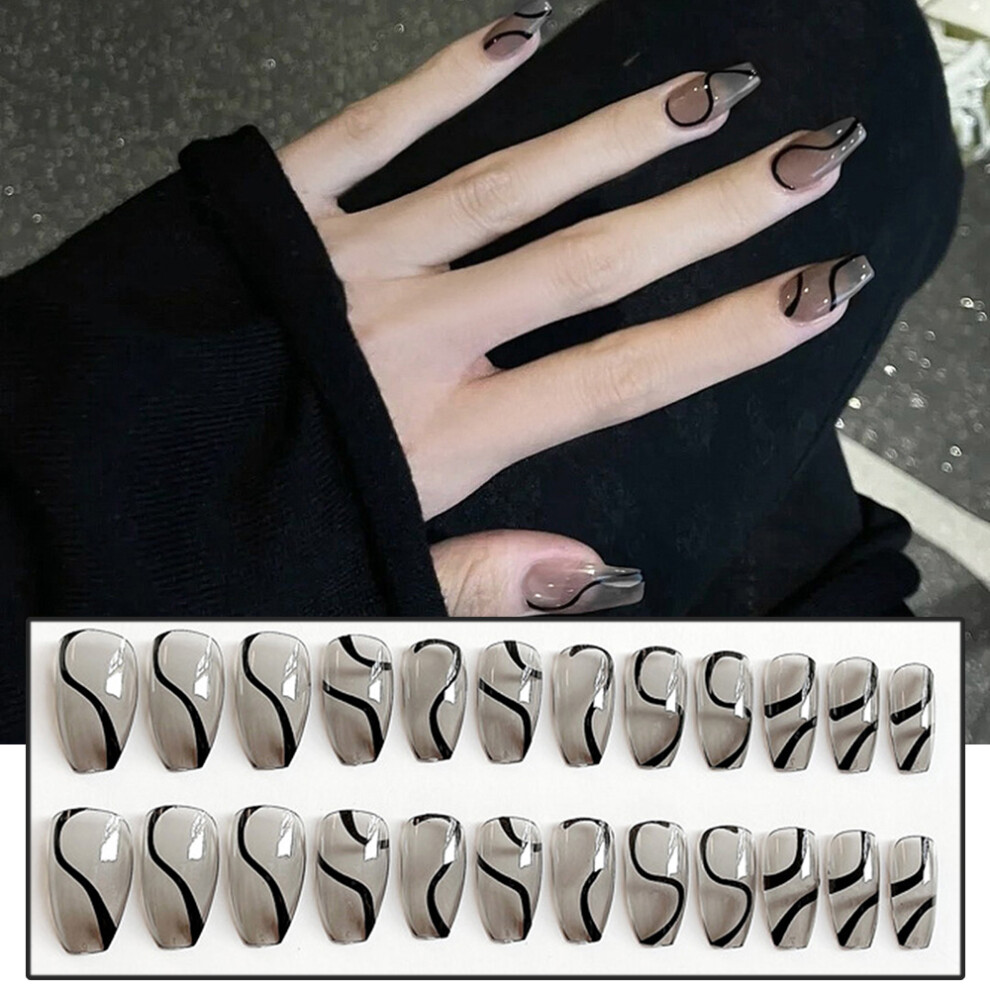 Dcph-Clothing (Jelly Glue Model) 24Pcs Pearl Bow Fake Nails Full Cover