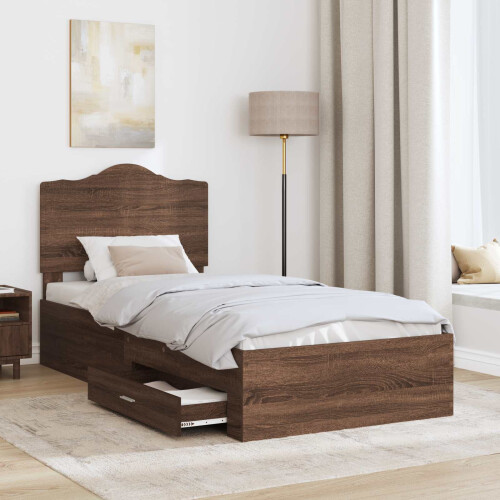 VidaXL vidaXL Bed Frame with Headboard Brown Oak 70 x 190 cm Engineered Wood 1