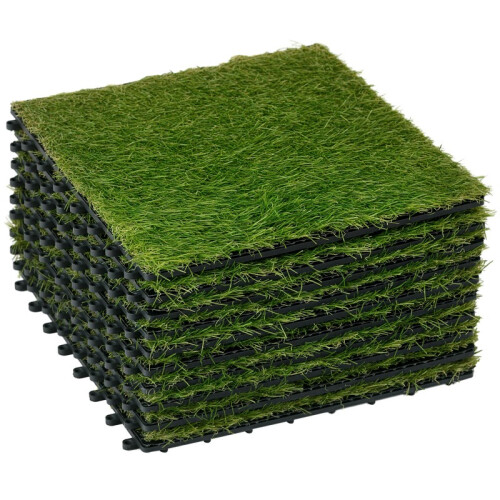 Artificial Grass Tiles 25mm, Drainage Lawn Flooring, 10 Pack