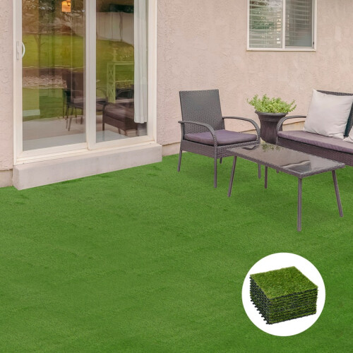 Artificial Grass Tiles 25mm, Drainage Lawn Flooring, 10 Pack 2
