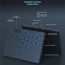 Controller Arcade Senza Leva A 14 Tasti con RGB Nero per Giochi di Combattimento, Supporta La Sostituzione A Caldo per /per PS4/PC.
