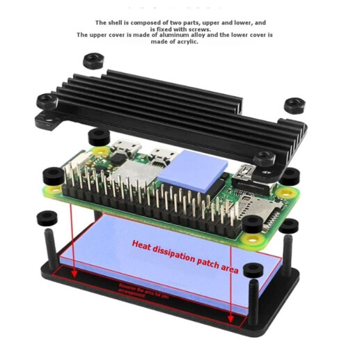 Passieve Koeling met GPIO-Header voor Raspberry Pi Zero 2W CNC Metalen Behuizing 2