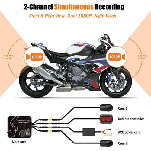 Motorcycle Dash Cam Front and Rear Dual 1080P Waterproof Cameras with WiFi App Control G-Sensor Loop Recording Camera 1