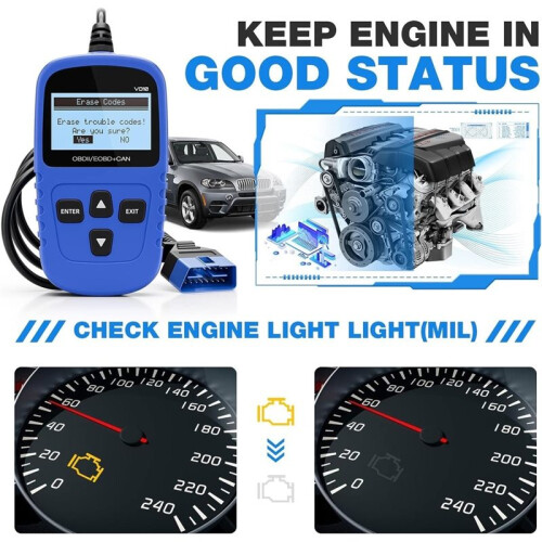 VD10 OBD2 Trouble Code Scanner, Supports Engine Diagnosis, Freeze Frame Data, and I/M Ready Status Check 2