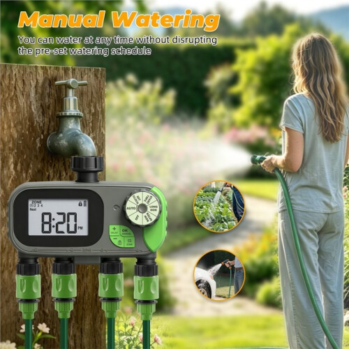 4 Zone Garden Watering Timer Rain Delay Hose Faucet Timer IP54 Waterproof Automatic Sprinkler Irrigation Controller 1