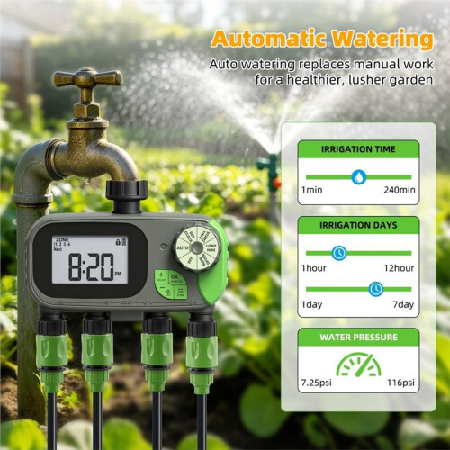 4 Zone Garden Watering Timer Rain Delay Hose Faucet Timer IP54 Waterproof Automatic Sprinkler Irrigation Controller 2