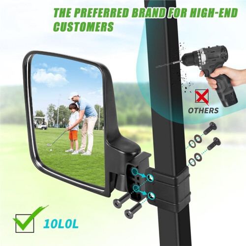 Drill-Free Adjustable Convex Side Mirror-(Wide-Angle View), Fits Most Common  Carts 1