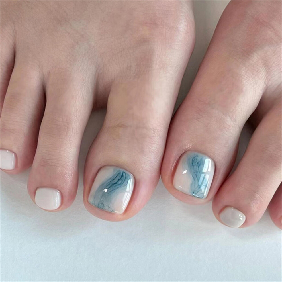 Dcph-Clothing (Jelly Glue Model) Short Square Blue Resin False Nails For Women