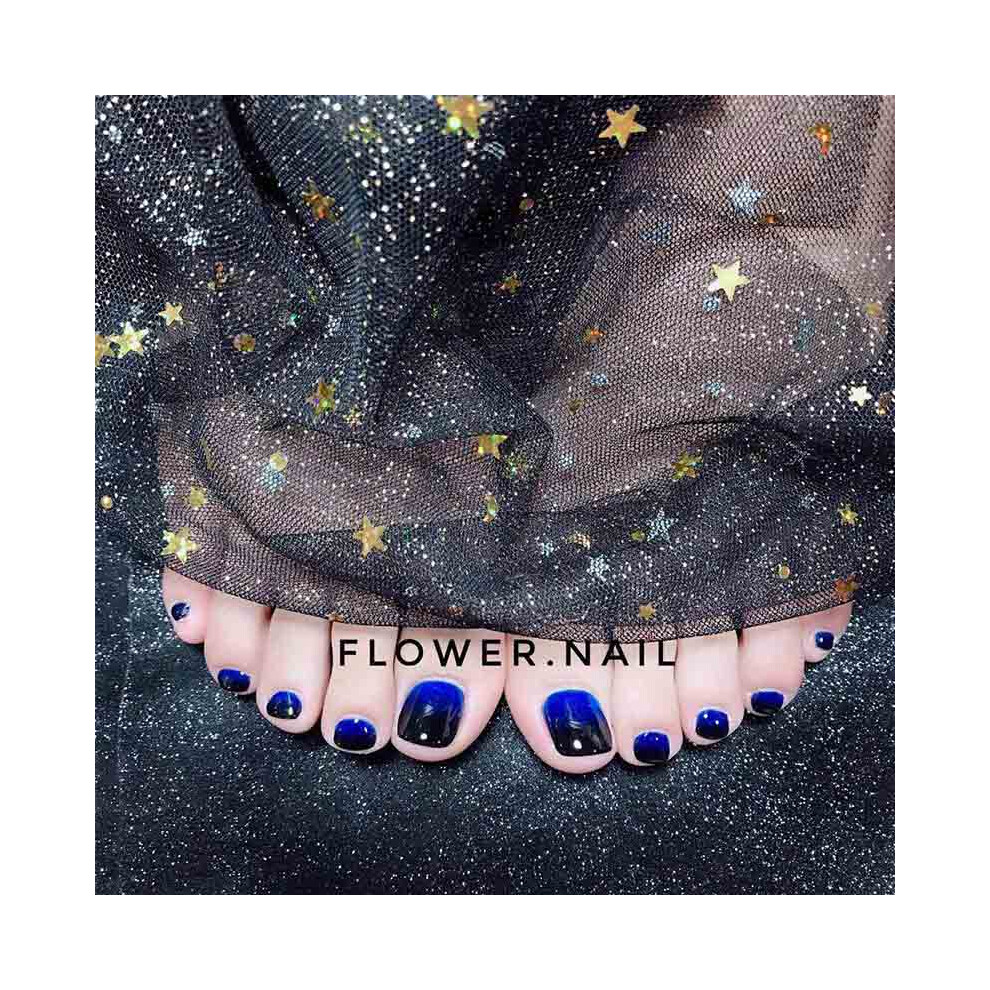 Hue-Grain 24Pcs Blue-Black Gradient Fake Nails With Glue
