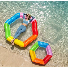 1 St Rainbow Hexagon Uppblåsbar Poolmadrass med Mesh-Sits Vuxen Vattenhängmatta Solstol, Poolmadrass Liten Storlek