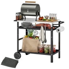 3 Tier BBQ Grill Cart with Wheels, Stainless Steel Outdoor Table