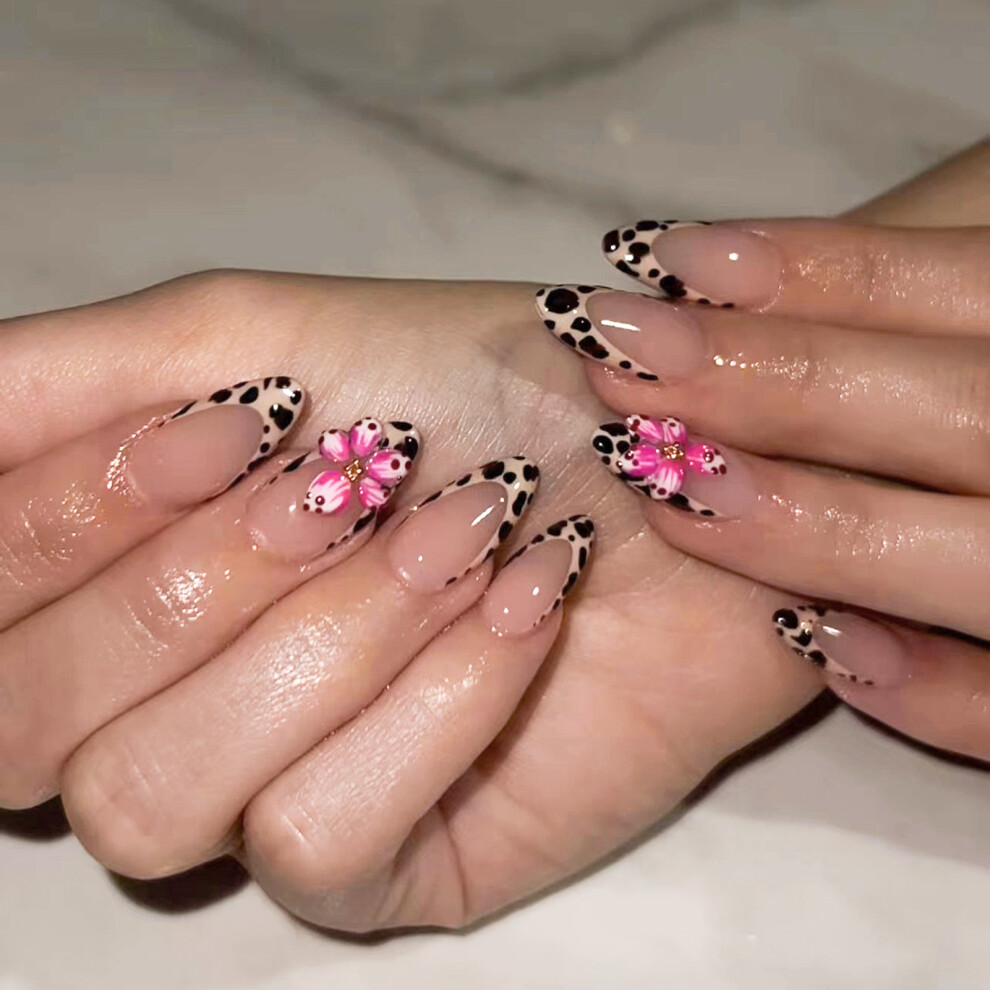 Hue-Grain 3D Flower Glossy Fake Nails - Easy Wear, No Splitting