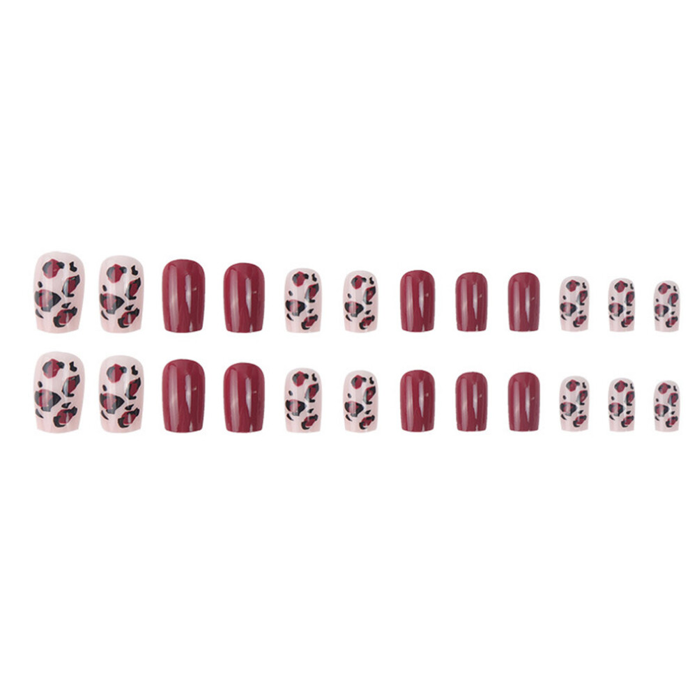 Hue-Grain (Y-22, Jelly Glue Model) Red Leopard Fake Nails, Waterproof & Scratch-Resistant