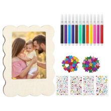 Houten Fotolijstje met 12 Aquarelpotloden Stickers, Onafgewerkt Doe-Het-Zelf Fotolijstje, Koelkastdecoratie, 6 Stuks