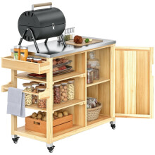 Outdoor Grill Cart with Storage Cabinet, BBQ Kitchen Island