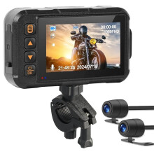 Motorcycle Dash Cam Dual Lens with 3" Screen, Waterproof Video Recorder, G-Sensor, Night Vision,Loop Recording