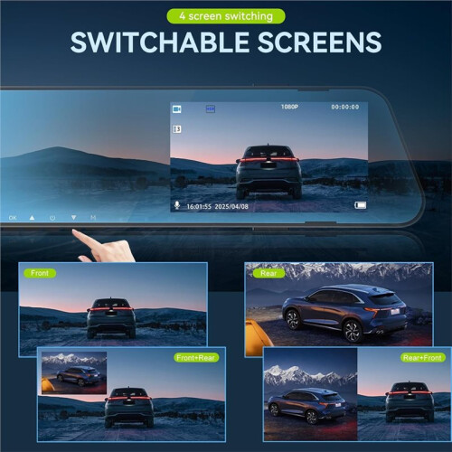 Câmera de Painel de 4,5 Polegadas com Espelho 1080P Lente Dupla com Assistência de Estacionamento e Visão Noturna 2