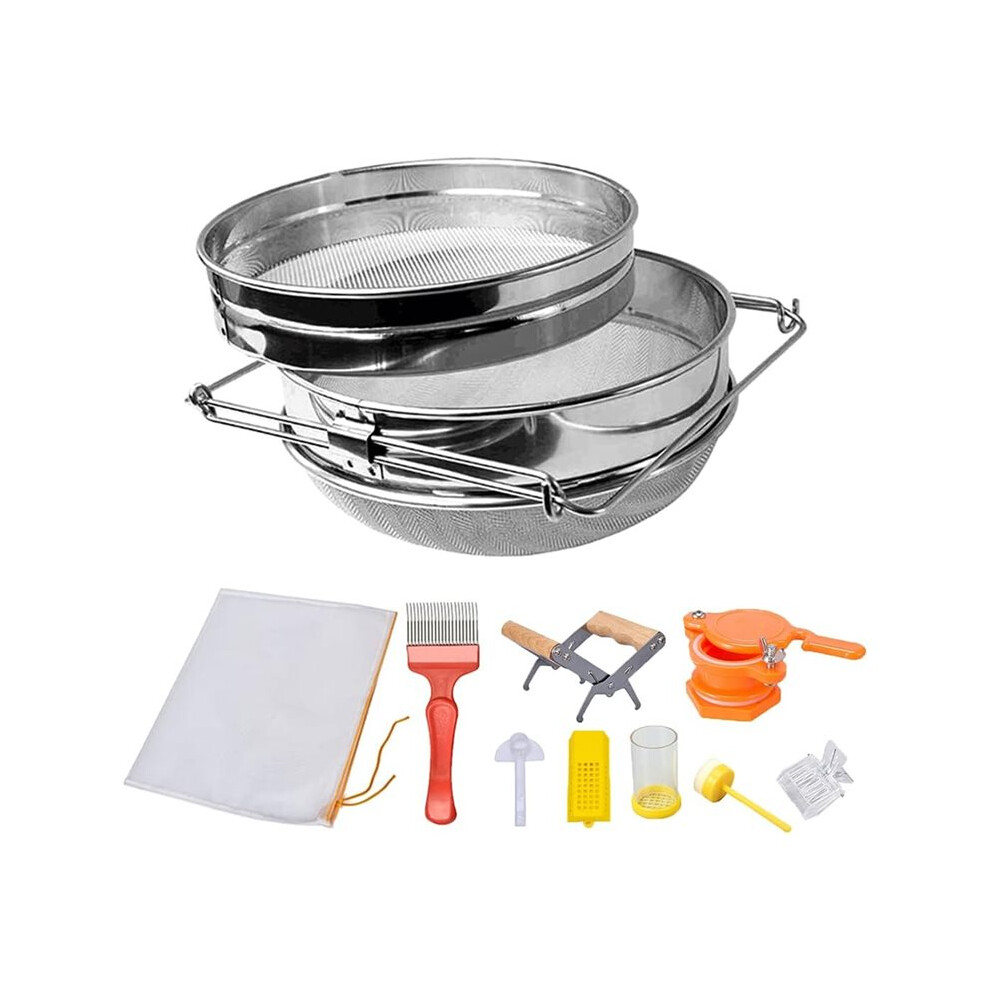 Beekeeping Tool Kit For Honey Harvesting, 9-Piece Set With Stainless Steel Double Sieve Honey Strainer 6032549780024