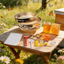 Beekeeping Tool Kit for Honey Harvesting, 9-Piece Set with Stainless Steel Double Sieve Honey Strainer