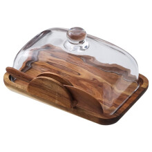 Wooden Butter Dish with Glass Lid -Cheese Storage Container Elegant Kitchen Countertop Butter Keeper