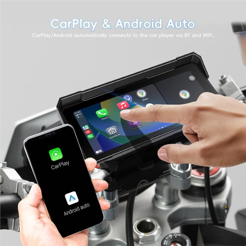 Tela de 8,1 Polegadas para Motocicleta com CarPlay, Android Auto, Sistema de Navegação com Câmeras Frontal e Traseira, Câmera Veicular 1080p e