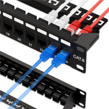 10 Gbps Patchpaneel met 24 Poorten, RJ45 Doorvoerkoppeling, Cat6 Patchpaneel UTP, 19 Inch, 1U, Compatibel met Achterbalk