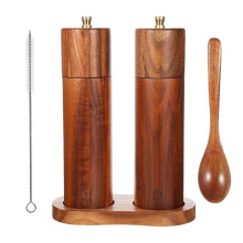 2 Pack Wood Salt and Pepper Grinder Set, 8 Inch Adjustable Coarseness Mills with Brush and Spoon for Kitchen Home Gift