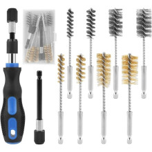Wire Bore Brush Set, 3/8 to 7/8 in,1/4 in Hex Shank with Extension Rods and Handle, for Rust Removal and Bore Cleaning
