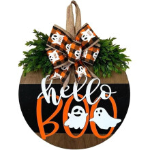 Halloween Wreaths for Front Door Cute Halloween Wreath Decor Halloween Wood Welcome Door Sign for Farmhouse Porch