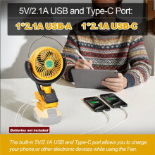 Cordless Clip Fan for 20V & 60V 2 Speed Dual USB Portable Cooling Fan for Jobsite Home Outdoor Camping