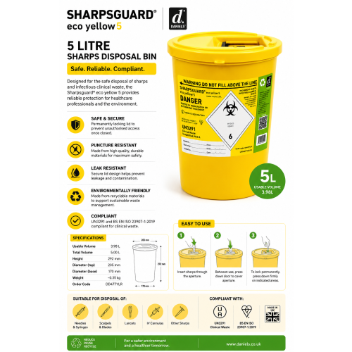 SHARPSGUARD CONTAINER 5L-YEL BIN AND LID - REF:DNDD471YLR/N 2