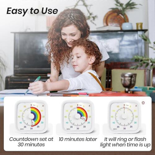 Yunbaoit Visual Timer with Protective Case, Rainbow Disk 60 Minute Countdown Timer for Kids and Adults, Silent Time Management Tool(Whi 2