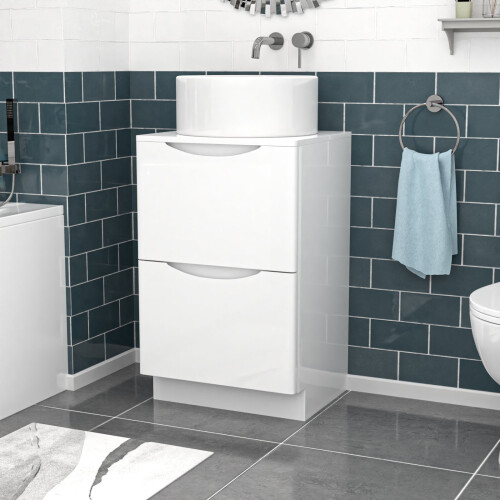 NES Home 500mm White Freestanding Vanity With Worktop and 420mm Round Basin