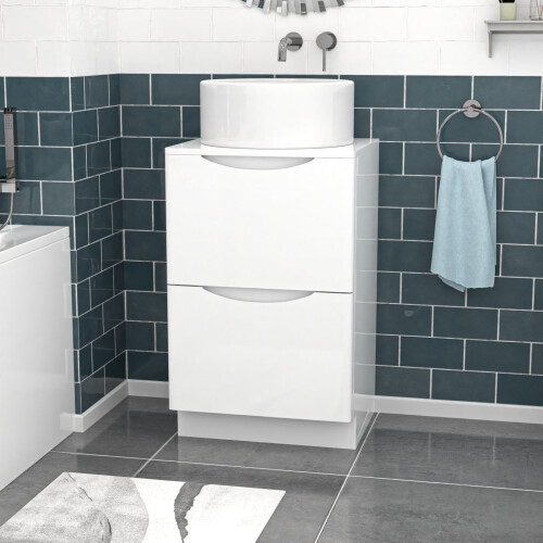 NES Home 500mm White Freestanding Vanity With Worktop and 420mm Round Basin 2