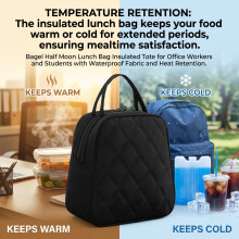 (Black) Insulated Waterproof Lunch Tote for Work & School