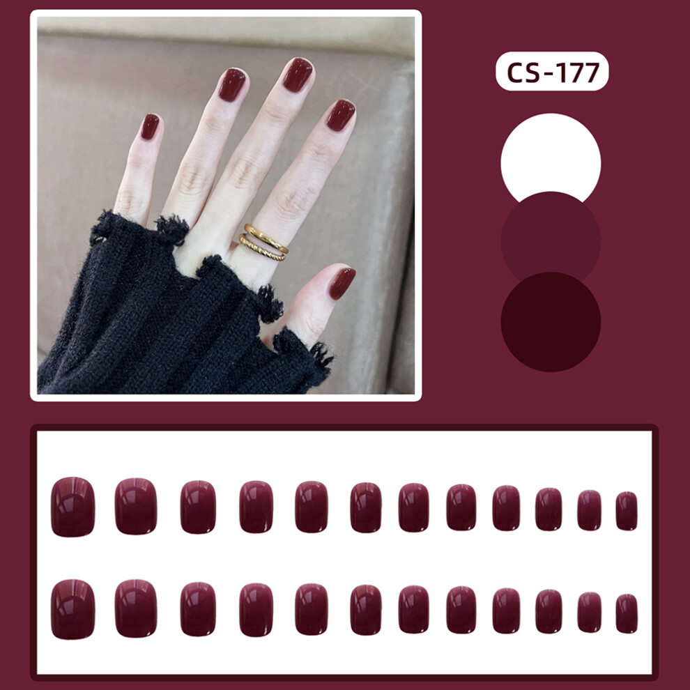 Reach-Tools (Jelly Glue Model) 24Pcs Wine Red Glossy False Nails